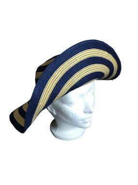 Carter's Straw Beach Sun Hat Girls 4-8 Wide Brim Blue Beige Floppy Outdoor EUC